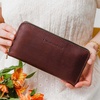 image:imagePortland Leather Goods Womens Accordion Zip Wallet  Handcrafted in Durable FullGrain Leather  8 Card Slots amp Secure Zippered Pocket  PlumCognac